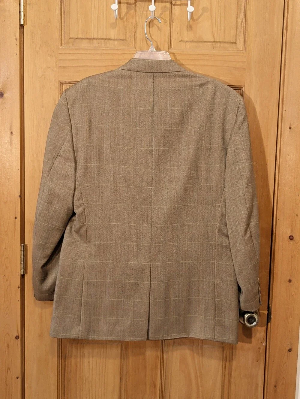 Nautica Blazer 100% Wool Tan Brown Windowpane Sport Coat 44R Classic Career